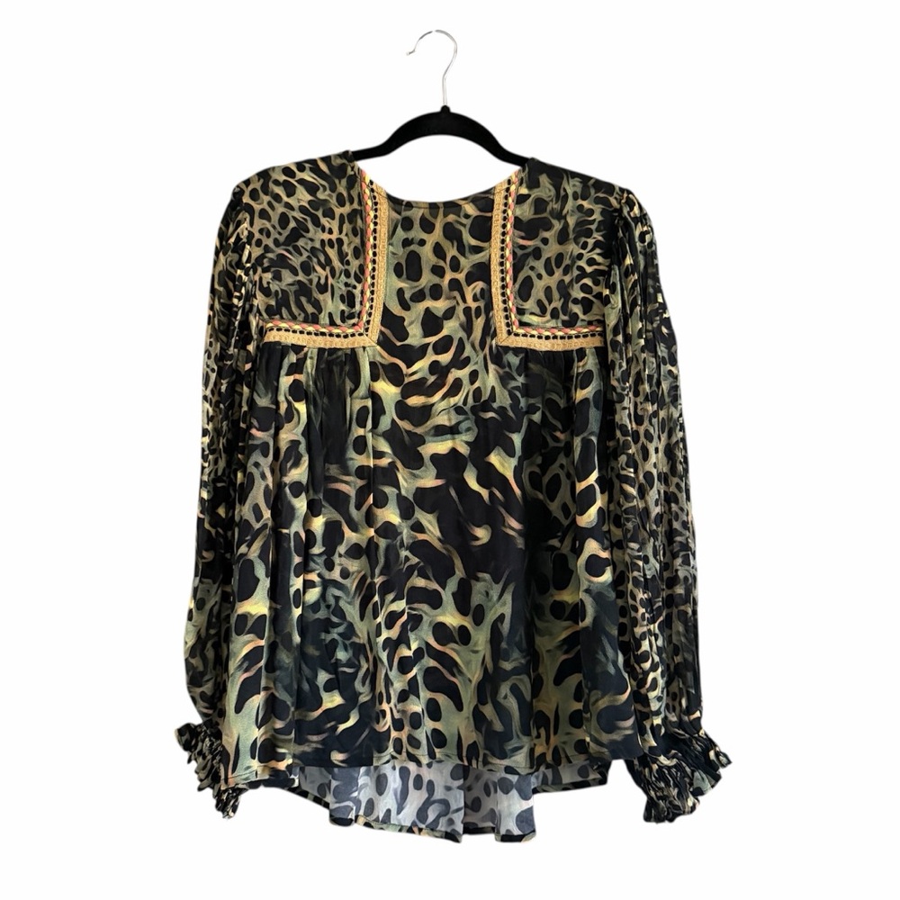 Anthropologie Blnk Joelle Leopard Viscose Baby Doll Peasant Blouse